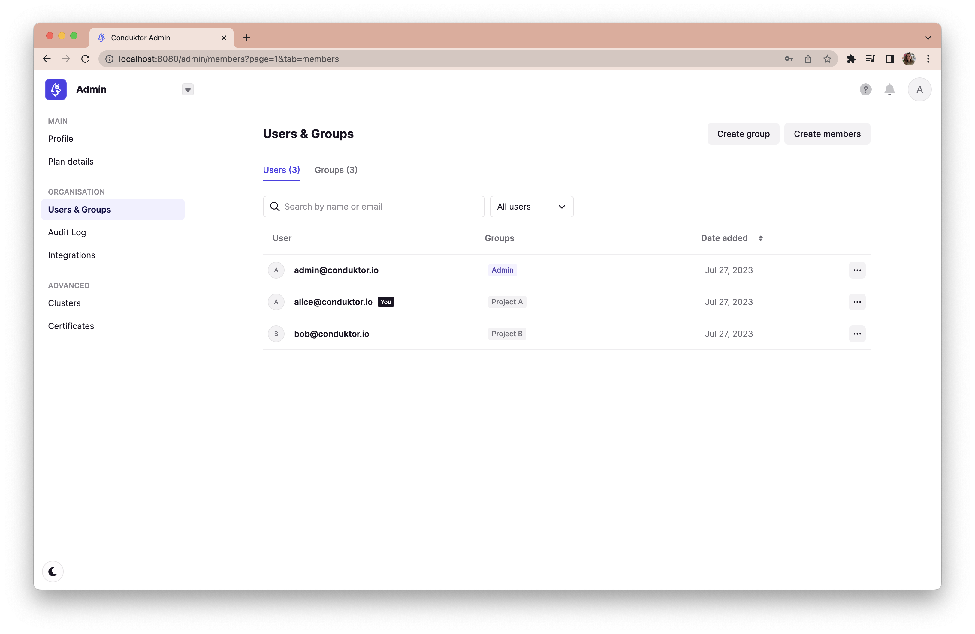 Full access user view